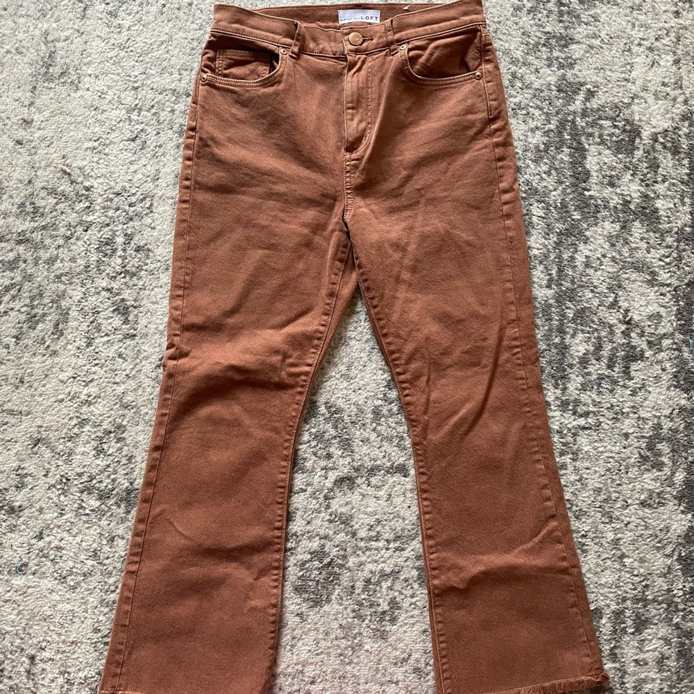 Loft bootcut rust colored fray bottomed jeans Petite 2